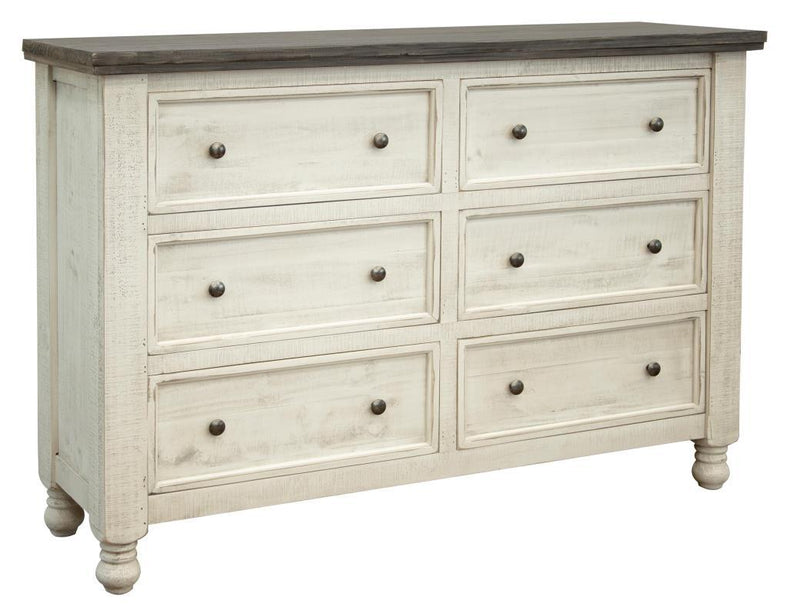 Stone 6-drawer dresser by International Furniture Direct with a rustic design and wooden finish, showcasing its sturdy structure and storage drawers.