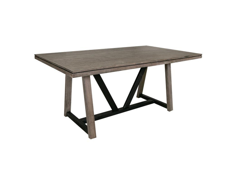 Blacksmith dining table by International Furniture Direct, showcasing a sturdy wooden surface and rustic design in a modern dining room setting.