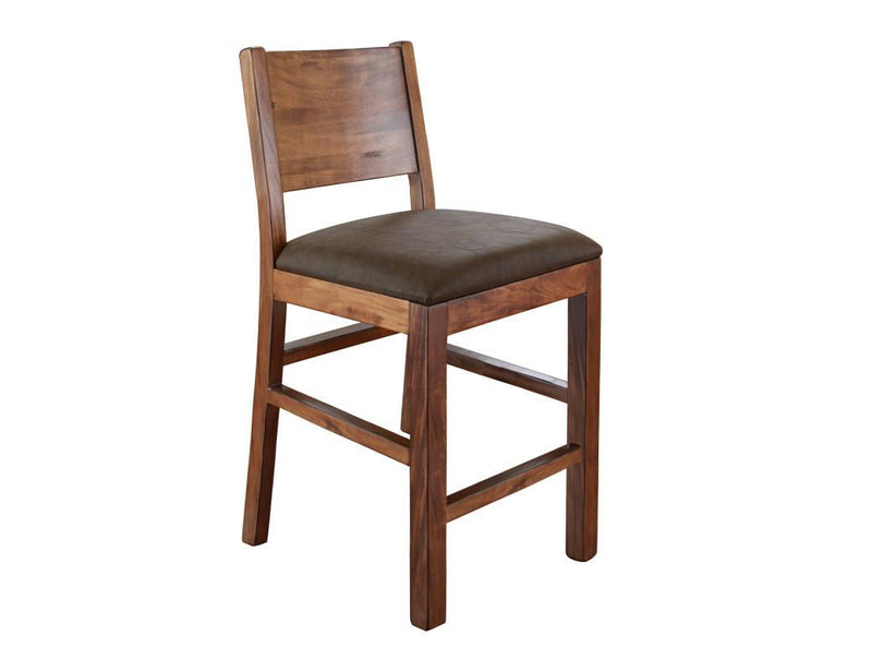 Parota 30-inch barstool with faux leather seat from International Furniture Direct, showcasing a sturdy wooden frame and stylish design.