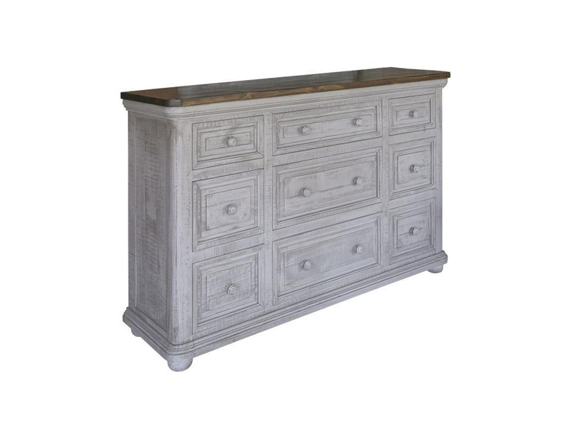 Gray Luna 9-drawer dresser by International Furniture Direct with sleek wood finish and ample storage drawers.