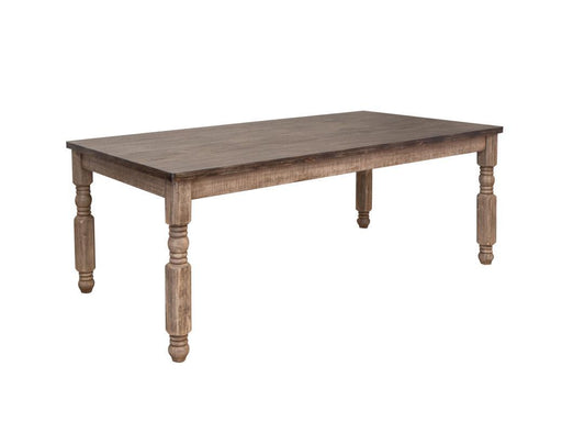 Natural stone dining table with turned wood legs by International Furniture Direct, showcasing a rustic and elegant design.