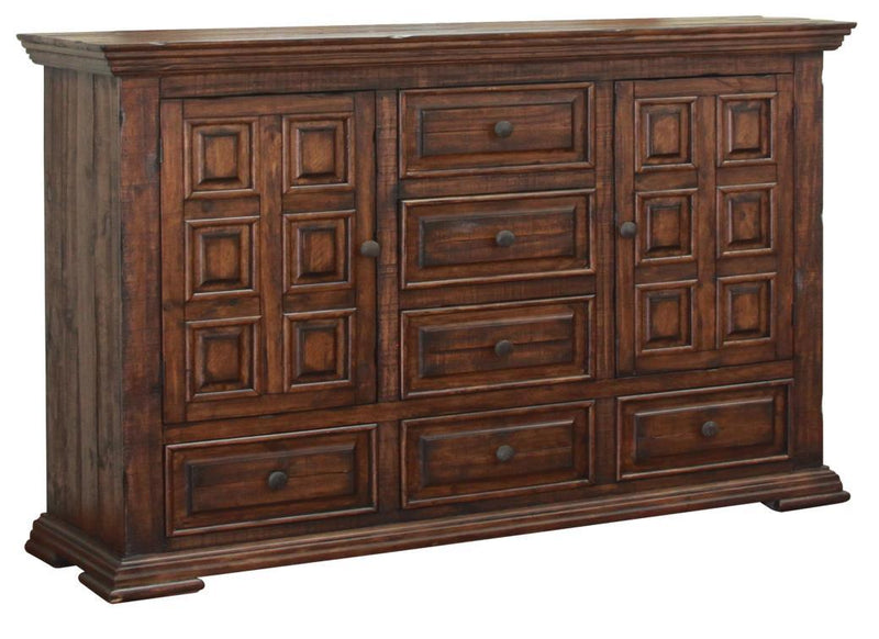 Terra 6-drawer, 2-door dresser by International Furniture Direct featuring a rustic wood finish and stylish hardware.