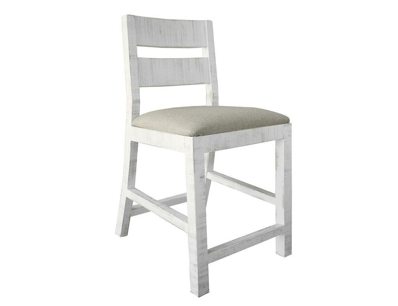 White Pueblo 24-inch barstool by International Furniture Direct with a sleek white finish and sturdy wooden construction.