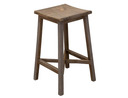 Brown 30-inch barstool from International Furniture Direct featuring a wooden seat and sturdy legs.