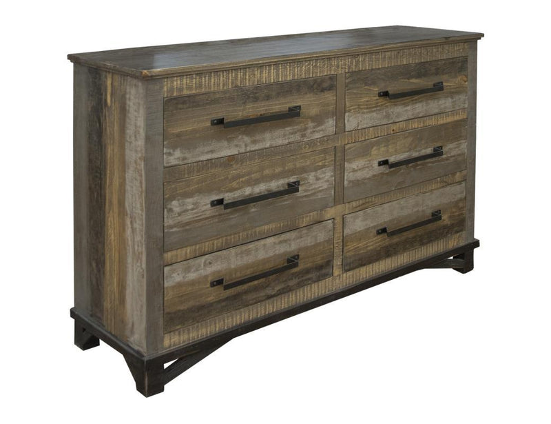 Loft Brown 6 Drawer Dresser by International Furniture Direct showing six spacious drawers and sleek wooden finish.