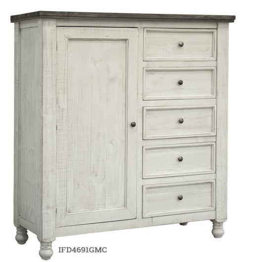 Stone 5-drawer and 1-door gentleman chest from International Furniture Direct, showing its sturdy wooden construction and classic design.