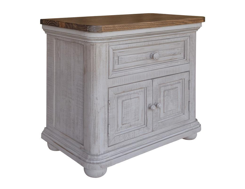 Luna gray nightstand with one drawer and two doors, crafted by International Furniture Direct, showing the front view with handles