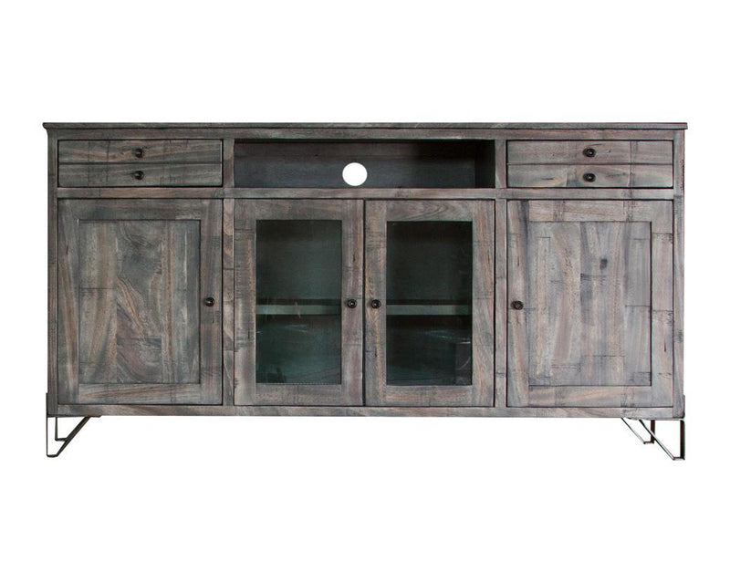 Modern Moro 70-inch TV stand by International Furniture Direct with 2 drawers, 2 doors, and glass doors for stylish media storage.
