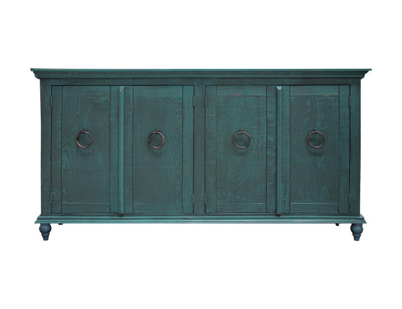 Green finish Capri console with four doors by International Furniture Direct, showcasing a stylish and functional storage piece.