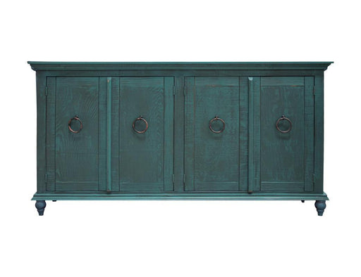Green finish Capri console with four doors by International Furniture Direct, showcasing a stylish and functional storage piece.