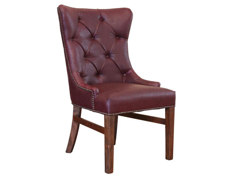 Brown microfiber accent chair with tufted back and nailhead trim by International Furniture Direct.