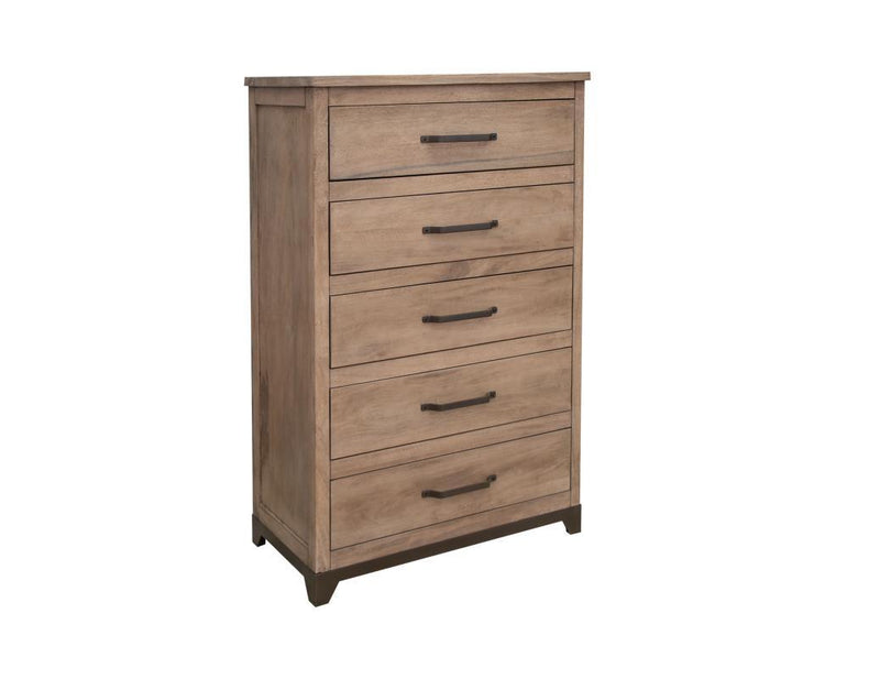 Natural Parota 5-drawer chest by International Furniture Direct showing a stylish wooden storage chest with five spacious drawers.