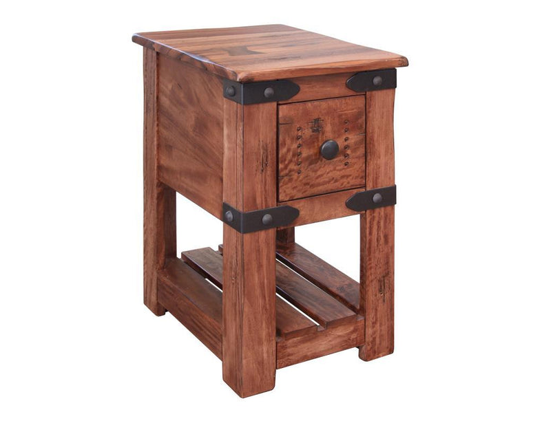 International Furniture Direct Parota II end table with a drawer, featuring a modern design and natural wood finish.