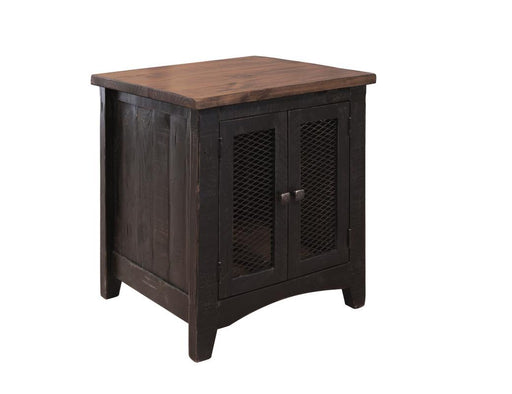 Black Pueblo 2 Mesh Doors end table by International Furniture Direct with stylish mesh panel details and a modern design.