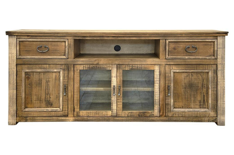 Montana 80-inch TV stand by International Furniture Direct with 2 drawers and 4 doors, made of wood with a sleek finish.