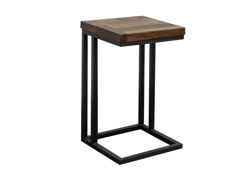 Maya iron base with wooden top C-shaped end table by International Furniture Direct, featuring a modern, functional design.