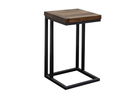 Maya iron base with wooden top C-shaped end table by International Furniture Direct, featuring a modern, functional design.
