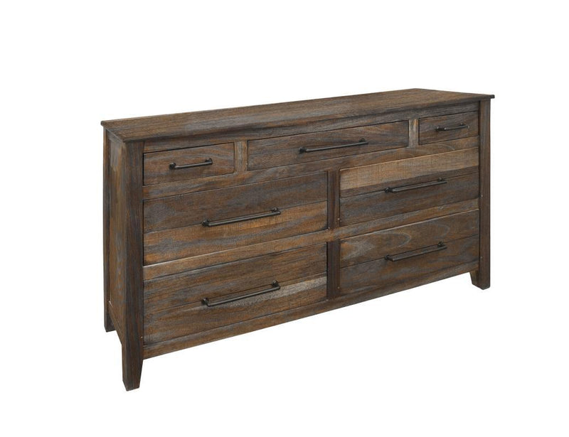 San Luis 7-drawer dresser by International Furniture Direct, showing a wooden storage dresser with brass handles and a rustic finish.