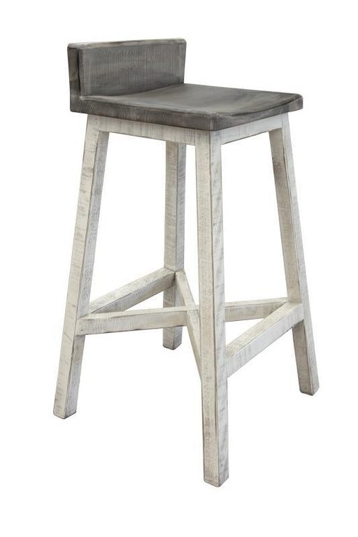 Stone 30-inch barstool with wooden seat and base, featuring a stone finish, by International Furniture Direct.