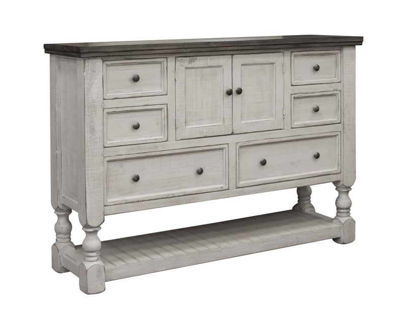 Stone 6-drawer, 2-door dresser by International Furniture Direct with a rustic finish and ample storage space.