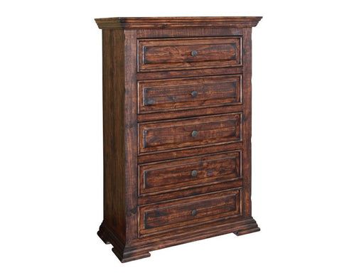 Terra 5 Drawer Chest by International Furniture Direct showing dark wood finish and five spacious drawers.