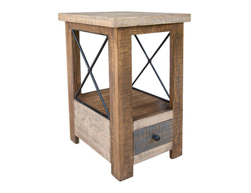 Andaluz 1 Drawer End Table by International Furniture Direct, featuring a wooden top and single drawer with a rustic finish.