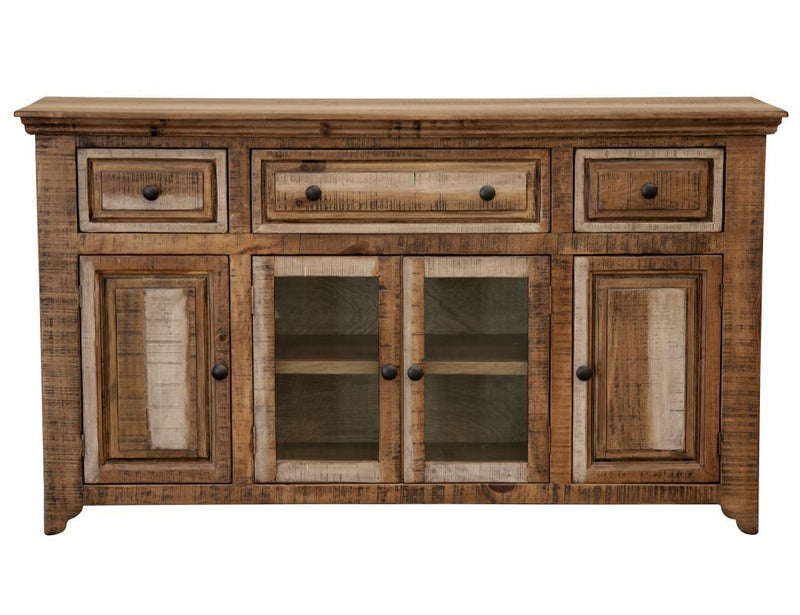 International Furniture Direct Marquez console with 3 drawers and 4 doors, showcasing a stylish, functional storage piece.