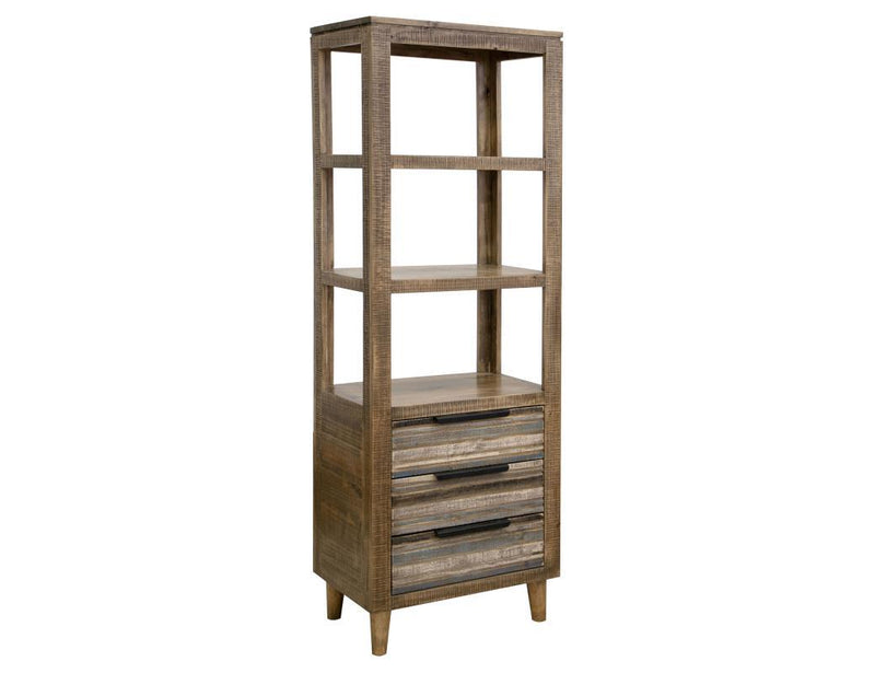 Blue Tiza 3-drawer bookcase from International Furniture Direct with open shelves and storage drawers, modern wood finish