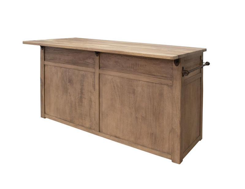 Natural Parota kitchen island with four doors and two drawers, by International Furniture Direct, showcasing a sturdy wooden design.