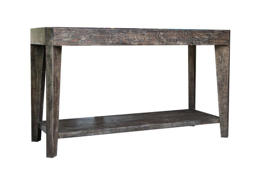 International Furniture Direct Nogales sofa table with wooden finish and modern design, placed in a living room setting.