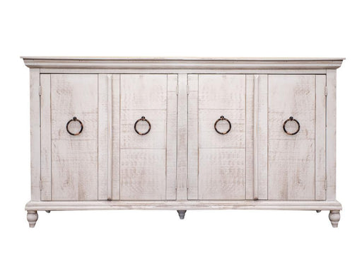 Ivory finish Capri Console with four doors by International Furniture Direct, showcasing a stylish and functional entryway storage piece.
