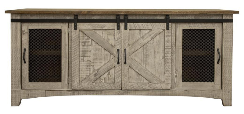 Pueblo gray 4-door TV stand by International Furniture Direct, 80-inch width with modern design and spacious storage.