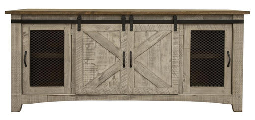Pueblo gray 4-door TV stand by International Furniture Direct, 80-inch width with modern design and spacious storage.