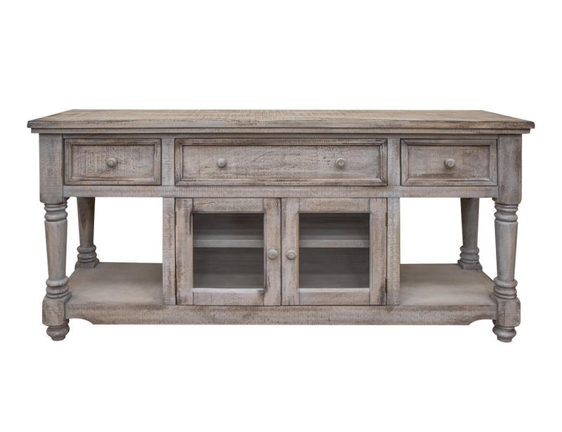 White Sea finish Aruba 70-inch TV stand with 3 drawers and 2 doors by International Furniture Direct, showcasing a modern storage design