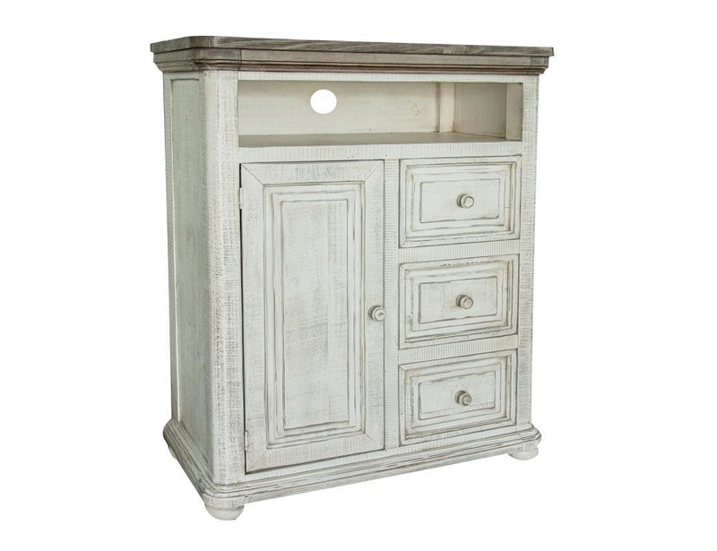 International Furniture Direct Luna chest with 3 drawers and 1 door, ideal for TV storage in a stylish living room.