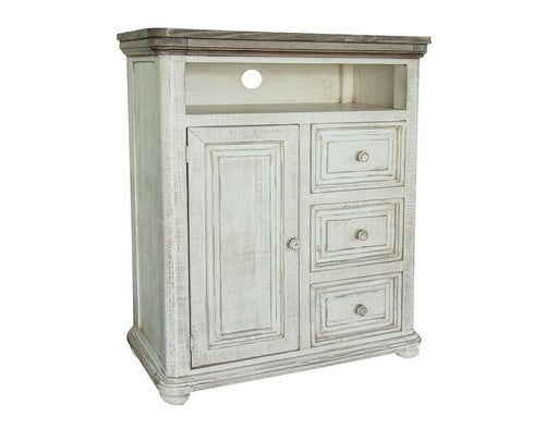International Furniture Direct Luna chest with 3 drawers and 1 door, ideal for TV storage in a stylish living room.