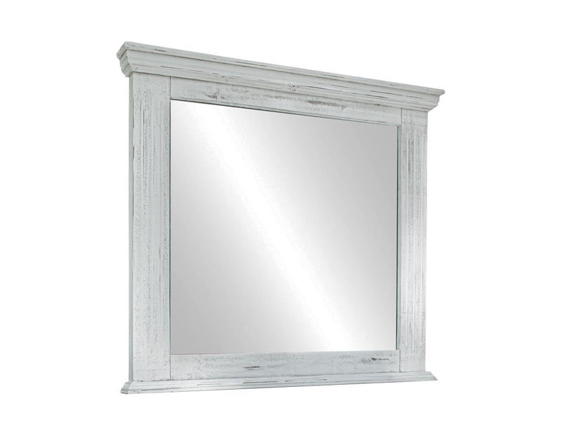 White Terra mirror by International Furniture Direct with a sleek rectangular frame, hanging on a wall in a modern interior.