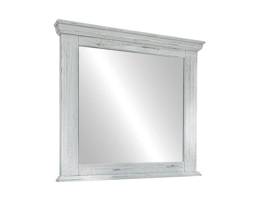 White Terra mirror by International Furniture Direct with a sleek rectangular frame, hanging on a wall in a modern interior.