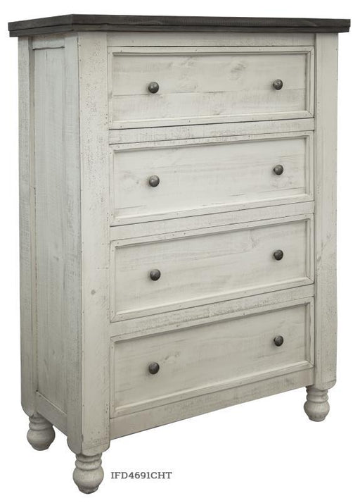 Wooden Stone 4 Drawer Chest by International Furniture Direct with rustic finish and metal drawer pulls.