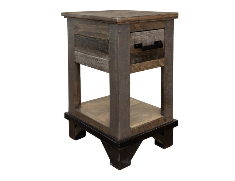 Loft brown end table with one drawer by International Furniture Direct, featuring a simple wooden design perfect for living room.