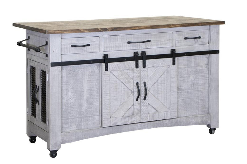 Gray kitchen island with three drawers and six doors by International Furniture Direct, featuring a spacious and stylish design.