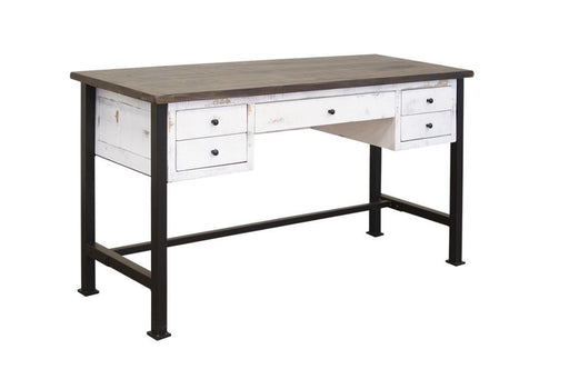 White Pueblo 5-drawer desk by International Furniture Direct with a classic wooden design and spacious storage drawers.