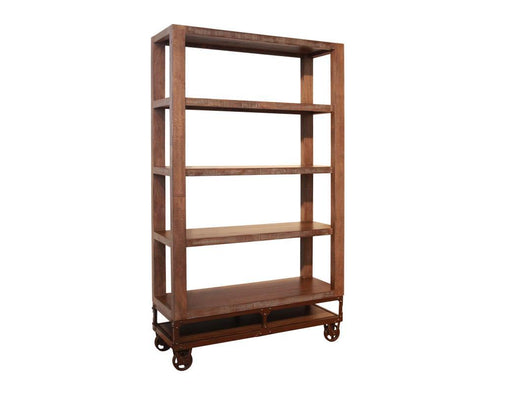 Urban Gold 70-inch bookcase with four shelves and casters by International Furniture Direct, showcasing a stylish wooden storage unit.