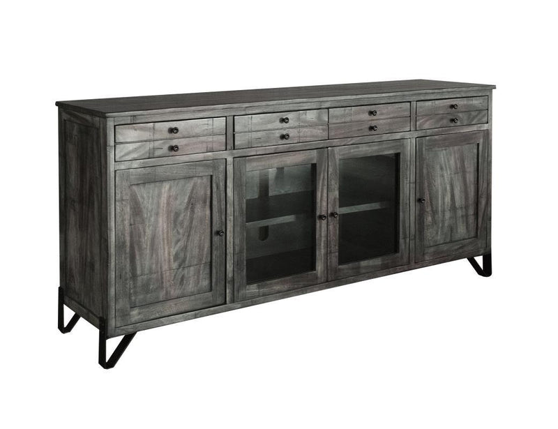 International Furniture Direct Moro 80-inch TV stand with four drawers, two doors, and two glass doors for stylish storage.