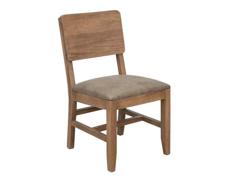 Natural Parota solid wood chair with upholstered seat by International Furniture Direct, showing the detailed wood grain and cushioned seating.