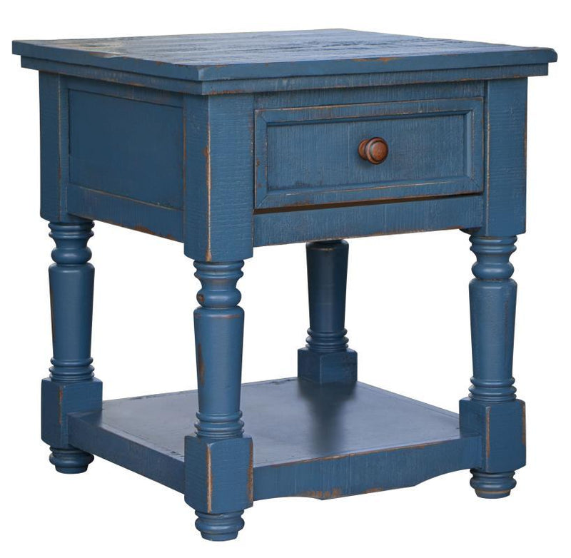 Dark blue Aruba end table with one drawer by International Furniture Direct, showcasing a sleek, modern design.