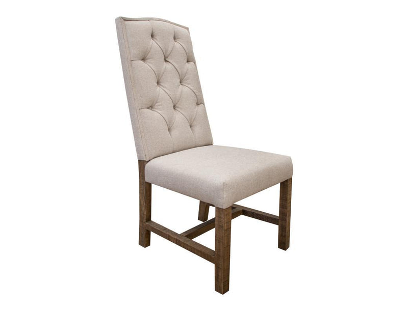 Aruba upholstered accent chair with tufted back and wooden legs, stylish furniture piece by International Furniture Direct.