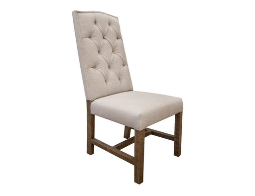 Aruba upholstered accent chair with tufted back and wooden legs, stylish furniture piece by International Furniture Direct.