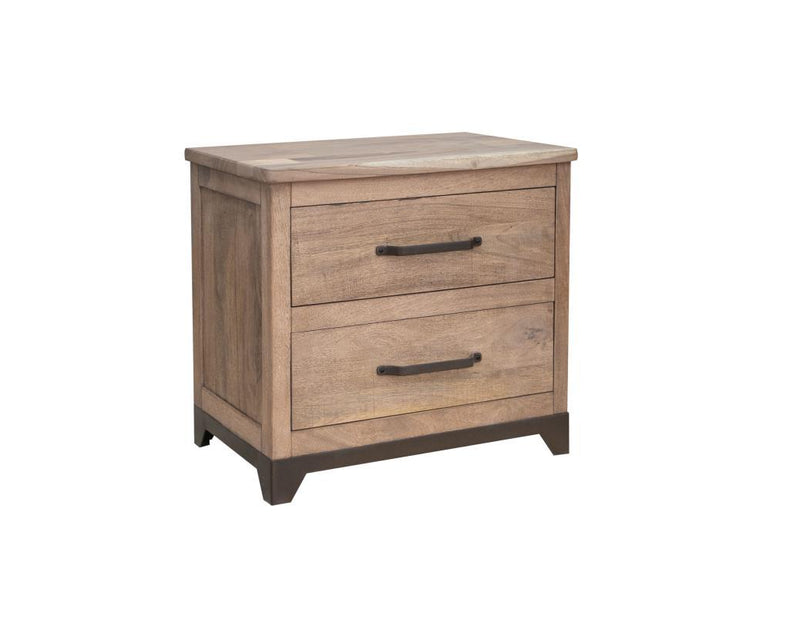 Natural Parota wood nightstand with 2 drawers from International Furniture Direct, showcasing its rustic finish and sturdy design.