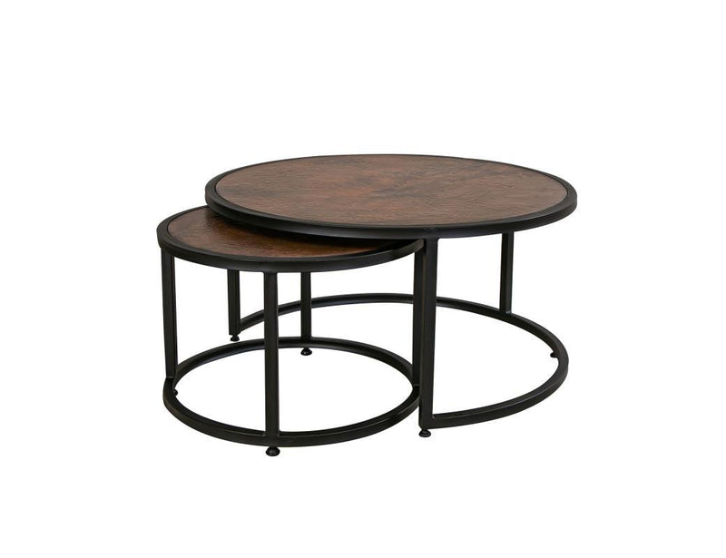 Blackburn set with two cocktail tables featuring copper tops and iron bases from International Furniture Direct.